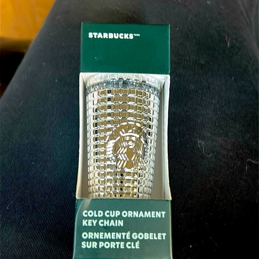 2023 Starbucks Holiday Silver Chrome Cold Cup Keychain/Tree Ornament NIB